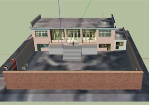 现代中式某两层平房住宅建筑设计SU(草图大师)模型