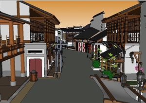 某地一中式风格商业街建筑设计SU(草图大师)模型