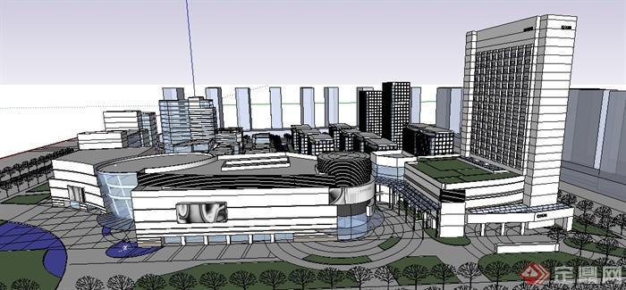 某城市商业商务中心建筑设计SU模型(1)