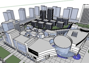 某城市商业商务中心建筑设计SU(草图大师)模型