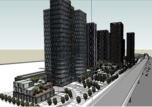 某现代风格城市综合圈建筑设计SU(草图大师)模型