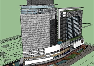 某现代高层酒店、办公以及商业建筑设计SU(草图大师)模型
