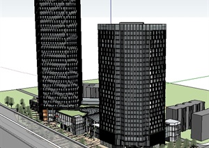 某现代风格购物中心以及高层办公建筑设计SU(草图大师)模型