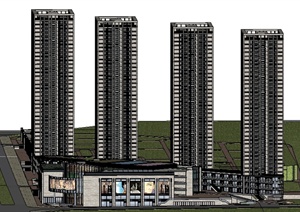 某现代高层住宅以及购物中心建筑设计SU(草图大师)模型