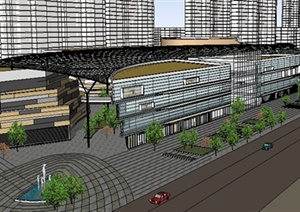 某现代购物广场商业建筑设计SU(草图大师)模型