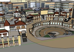 某简欧风格购物广场商业建筑设计SU(草图大师)模型
