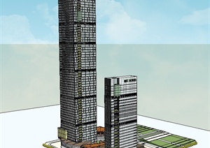 某国贸中心建筑设计SU(草图大师)模型