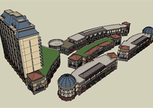 某带酒店商业街建筑设计SU(草图大师)模型