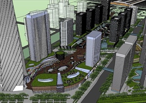 某城市中央商务区建筑规划设计SU(草图大师)模型