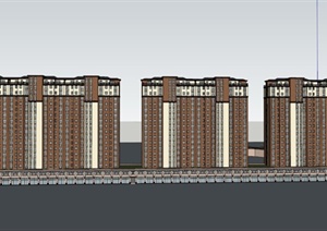 某现代高层三栋联结式商住房建筑设计SU(草图大师)模型