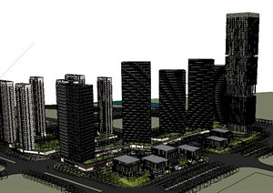 现代风格商业片区高层商业建筑设计SU(草图大师)模型