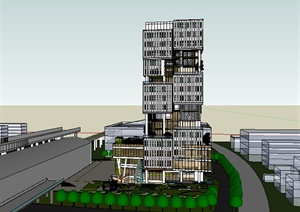 某高层现代商业建筑设计SU(草图大师)模型（含景观）