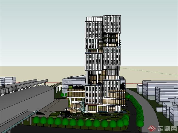 某高层现代商业建筑设计SU模型（含景观）