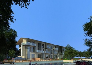 现代风格多层别墅住宅带游泳池建筑设计3DMAX模型