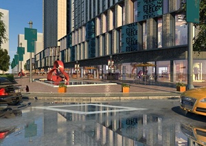 现代风格临街高层商业建筑带街头景观设计3DMAX模型