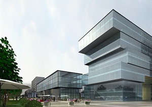 现代风格多层玻璃外观办公建筑3DMAX模型