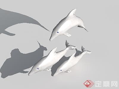 配景素材3DMAX模型海豚雕塑景观小品