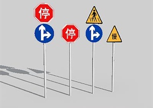 四根交通标示杆设计3DMAX模型