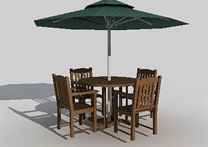 户外木桌凳带阳伞素材3DMAX模型
