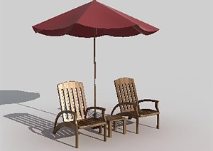户外木座椅带遮阳伞3DMAX模型