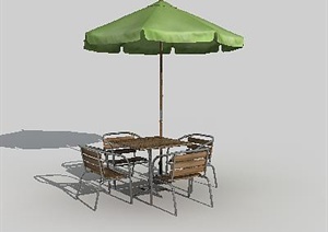 户外木质座椅带遮阳伞3DMAX模型
