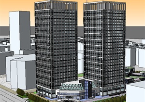 某现代高层商业大厦设计SU(草图大师)模型素材