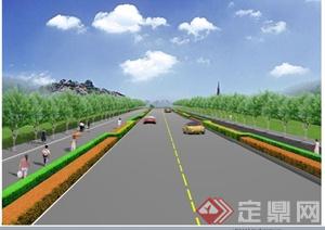 现代某单板道路绿化种植设计CAD图与透视效果图