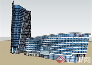 某现代风格办公大厦以及购物中心建筑设计SU模型(1)