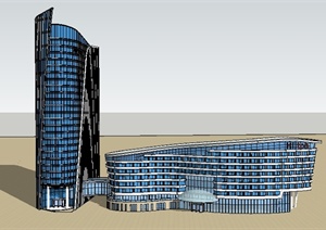 某现代风格办公大厦以及购物中心建筑设计SU(草图大师)模型