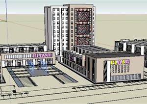 某现代风格购物广场建筑设计SU(草图大师)模型