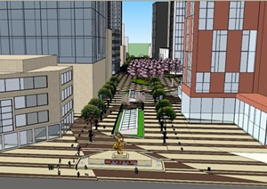 现代某红星步行街景观设计SU(草图大师)模型