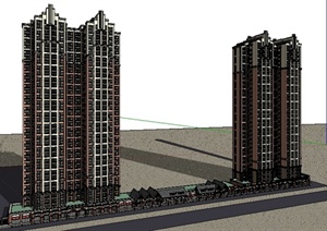 某新古典高层商住楼建筑设计SU(草图大师)模型