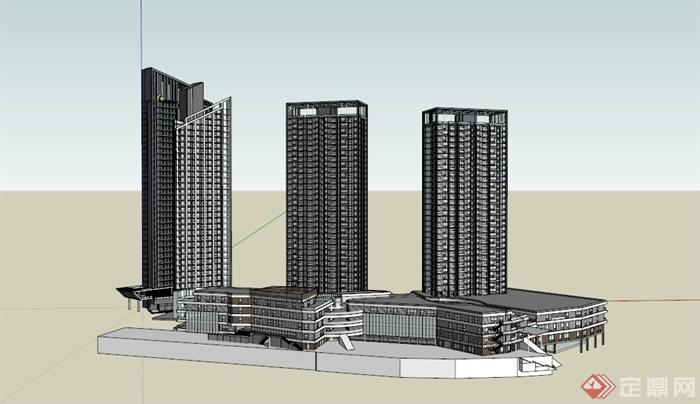 某欧式控股集团有限公司建筑大楼建筑设计SU模型(1)