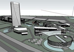 某现代商务办公区建筑设计SU(草图大师)模型