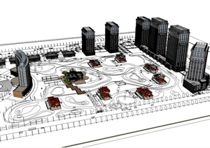 某城市现代建筑群建筑设计SU(草图大师)模型