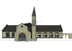 某欧式单层教堂建筑设计SU(草图大师)模型