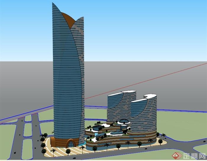 某城市现代高级豪华酒店建筑设计SU模型(1)