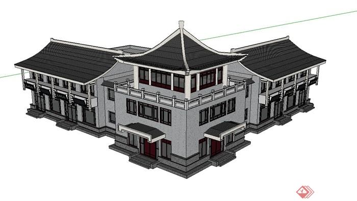 某中式商业楼建筑设计SU模型(1)