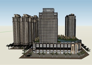 东南亚风格某高级豪华酒店建筑设计SU(草图大师)模型