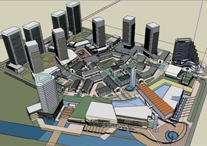 某城市中央商务区建筑设计SU(草图大师)模型1