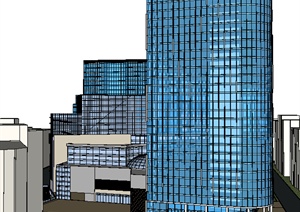现代风格全玻璃钢材多层商业建筑设计SU(草图大师)模型