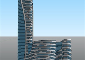 现代风格多层临街带水景商业建筑、高层办公建筑SU(草图大师)模型