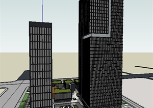现代风格临街高层办公建筑设计SU(草图大师)模型