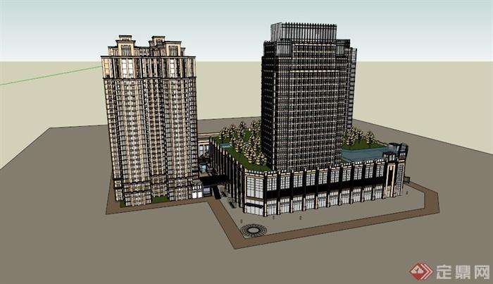 某城市混合式商业与制造建筑设计SU模型(1)