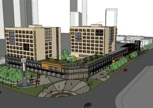 现代某城市商业街商业建筑前景观设计SU(草图大师)模型