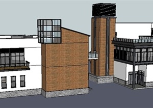 两栋商业办公综合建筑设计SU(草图大师)模型
