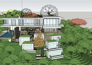 现代某郊外别墅住宅景观设计SU(草图大师)模型
