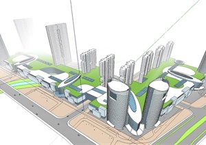 某城区地块综合建筑设计SU(草图大师)模型