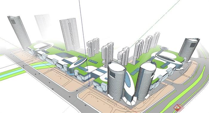 某城区地块综合建筑设计SU模型(1)