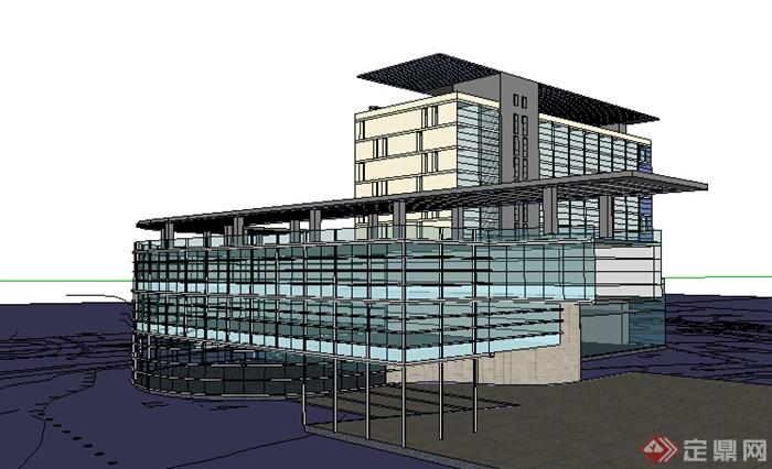 现代风格落地窗玻璃多层办公建筑设计su模型(2)